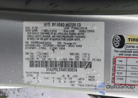 2010 Ford Fusion Hybrid z USA, uszkodzony, nr VIN 3FADP0L34AR183056